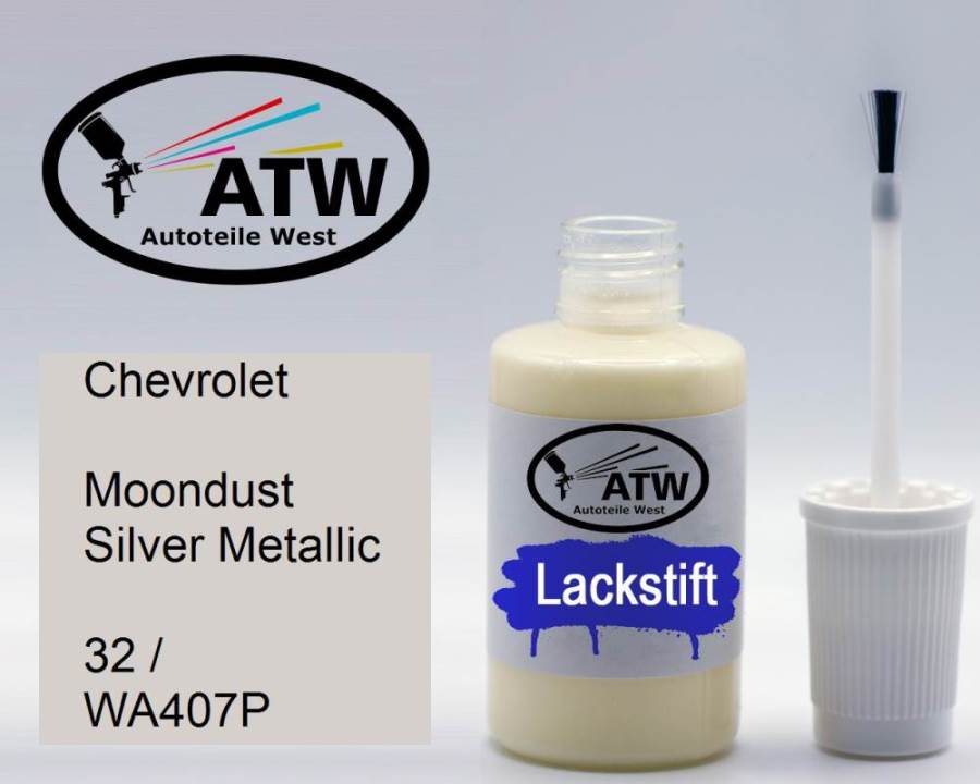 Chevrolet, Moondust Silver Metallic, 32 / WA407P: 20ml Lackstift, von ATW Autoteile West.